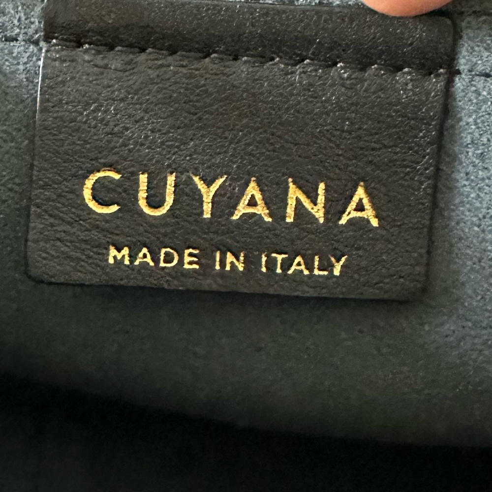 Cuyana black bag with gold detail great for evening
